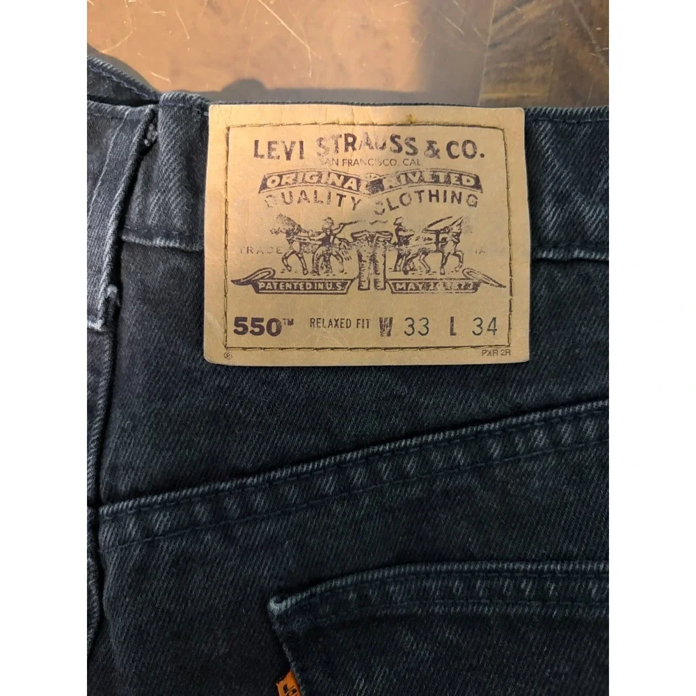 Levis 550 Relaxed Fit Jeans Mens 33x34 Faded Black Orange Tab Vintage Denim